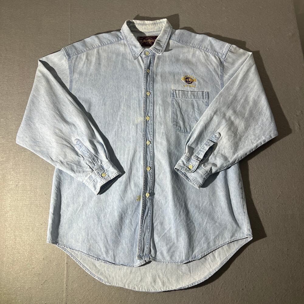 Vintage Hard Rock Hotel Las Vegas Denim Chambray Button Down Shirt Men’s L